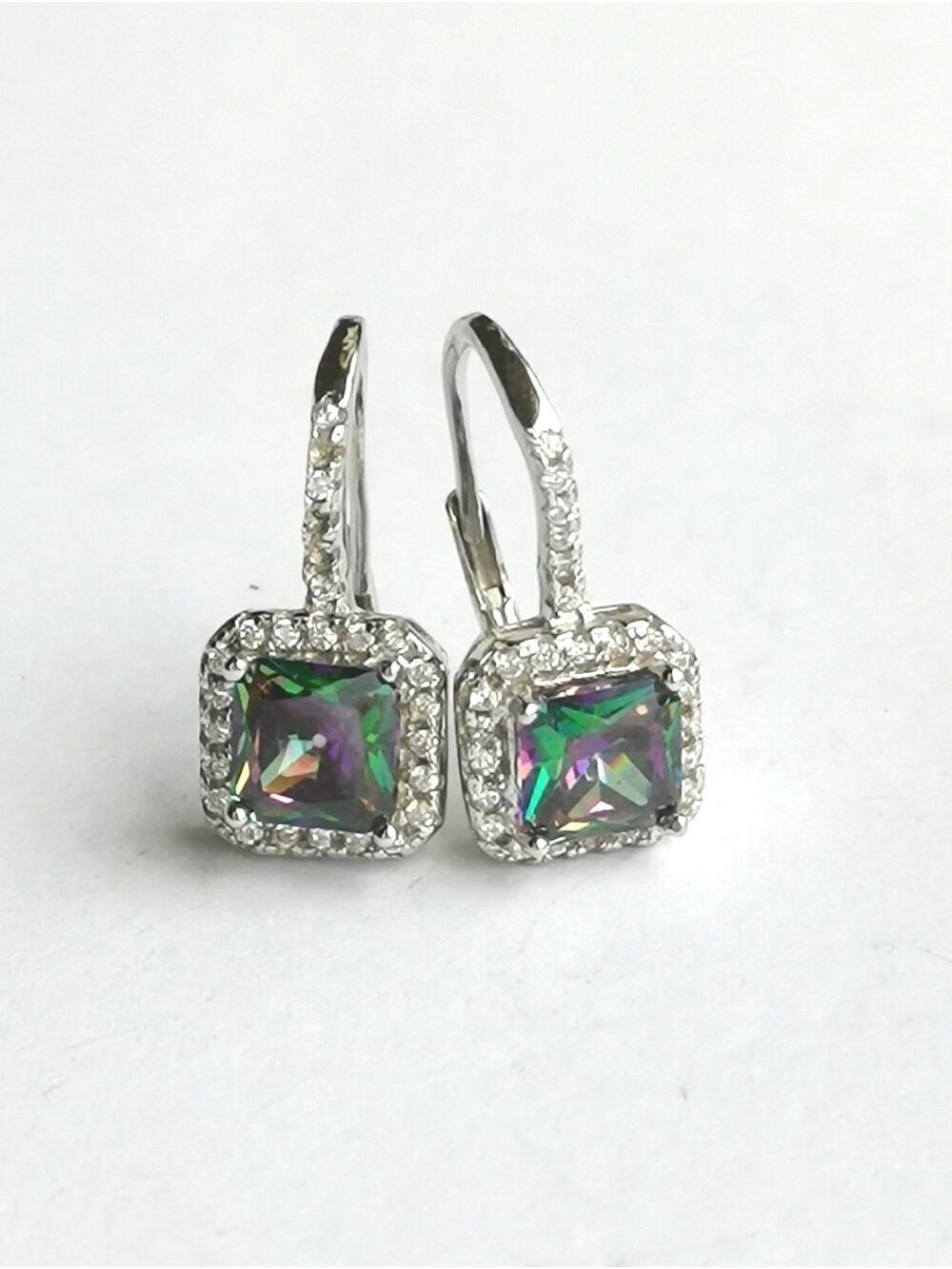 CLEARANCE Mystic Topaz CZ halo drop earrings in Sterling Silver lever back